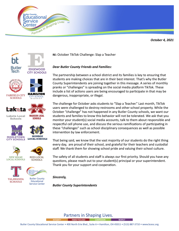 Butler County Educational Service Center letter